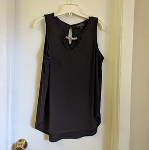 AUW Black Sleeveless Business Top with Gold Bar Accent